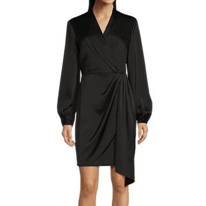 Alex Marie Iris V-Neck Satin Crepe Long Sleeve A-Line Dress